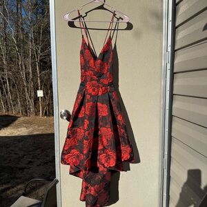 Elegant Red and Black Floral Dress